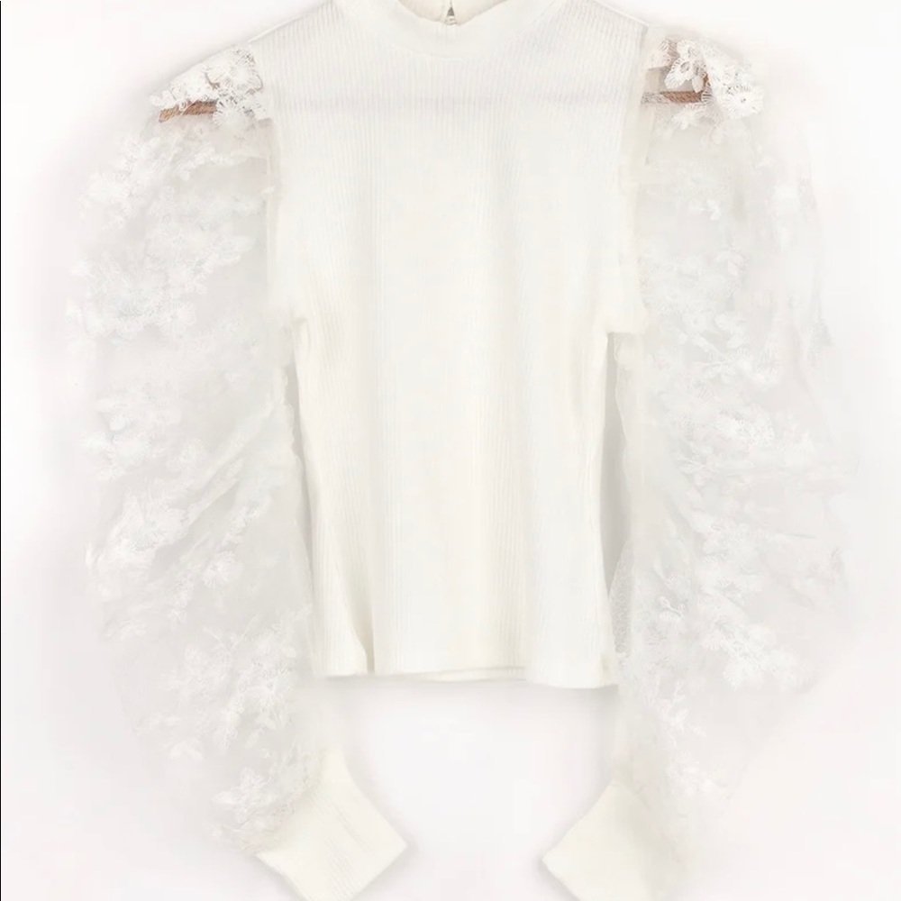 White Embroidered Puff Sleeve Top.